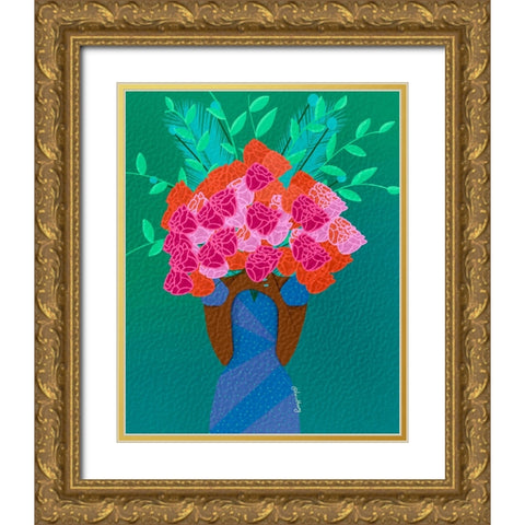 Blooming Gold Ornate Wood Framed Art Print with Double Matting by Lorintheory
