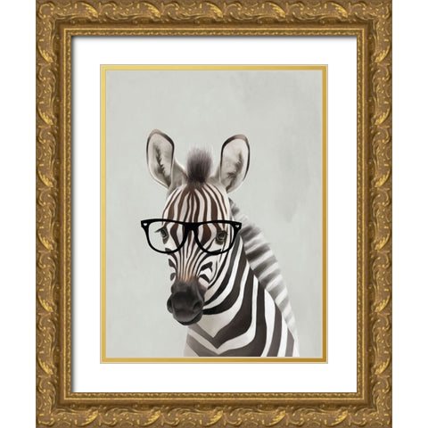 Serious Zebra Gold Ornate Wood Framed Art Print with Double Matting by Sheppard, Lucca