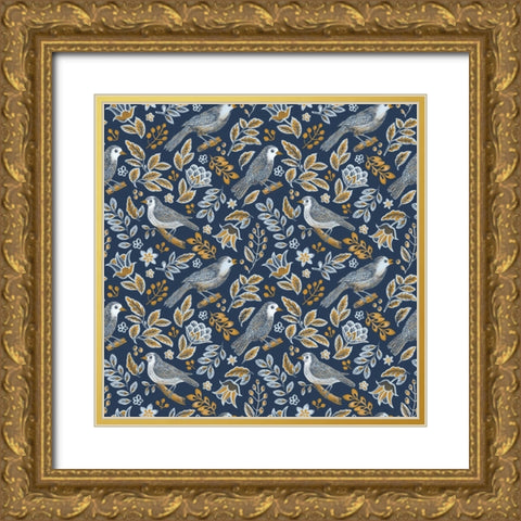 Bird Pattern Gold Ornate Wood Framed Art Print with Double Matting by Piddix