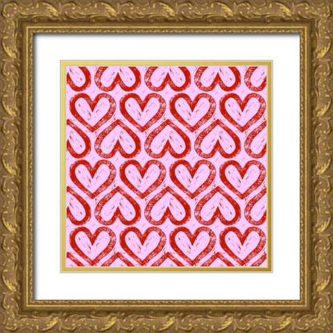 Heart Pattern Gold Ornate Wood Framed Art Print with Double Matting by Piddix