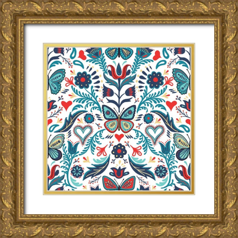 Butterfly Garden Gold Ornate Wood Framed Art Print with Double Matting by Piddix