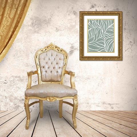 Sage Leaves Gold Ornate Wood Framed Art Print with Double Matting by Quach, Anna