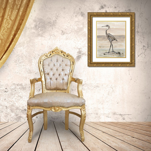 The New Egret Gold Ornate Wood Framed Art Print with Double Matting by Pinto, Patricia