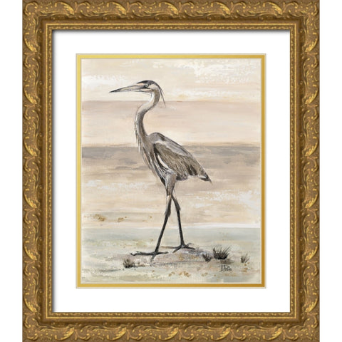 The New Egret Gold Ornate Wood Framed Art Print with Double Matting by Pinto, Patricia