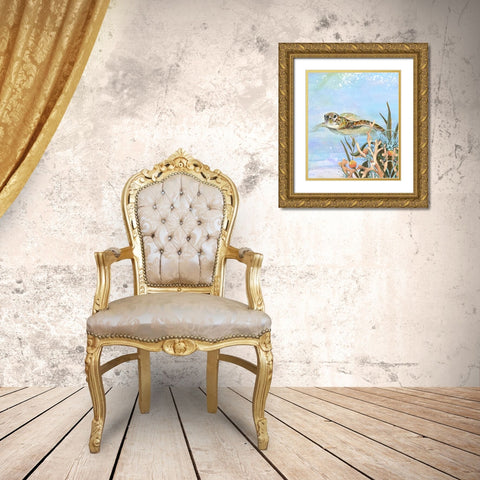 Turtle By The Reef II Gold Ornate Wood Framed Art Print with Double Matting by Diannart