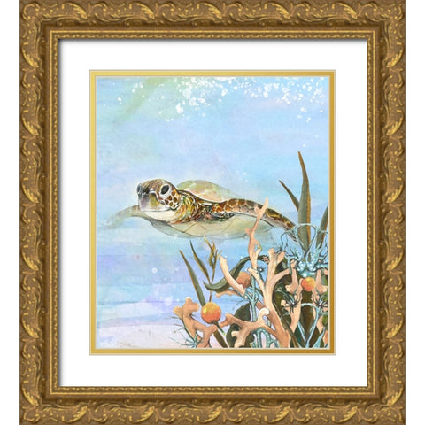 Turtle By The Reef II Gold Ornate Wood Framed Art Print with Double Matting by Diannart