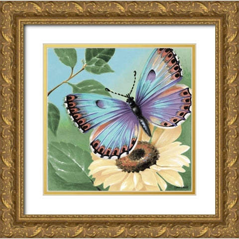 Butterfly Flowers II Gold Ornate Wood Framed Art Print with Double Matting by Loreth, Lanie