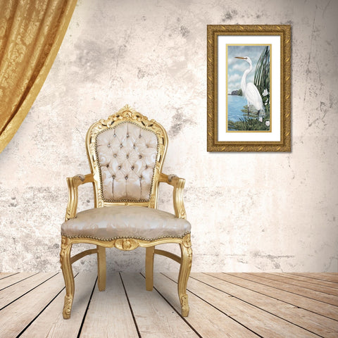 Great White Egret Gold Ornate Wood Framed Art Print with Double Matting by Harris, James