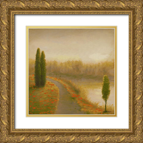 Isle Floral Pathway I Gold Ornate Wood Framed Art Print with Double Matting by Marcon, Michael