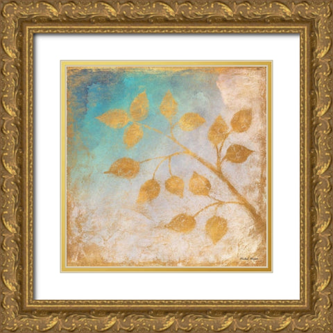 Gold Leaves on Blues II Gold Ornate Wood Framed Art Print with Double Matting by Marcon, Michael