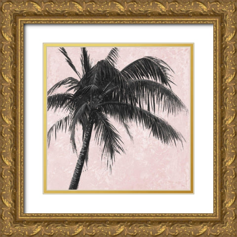 Gray Palm on Pink I Gold Ornate Wood Framed Art Print with Double Matting by Pinto, Patricia