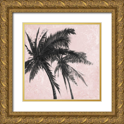 Gray Palm on Pink II Gold Ornate Wood Framed Art Print with Double Matting by Pinto, Patricia