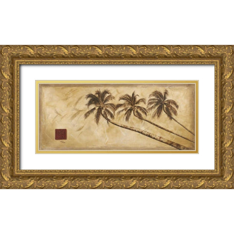 Sepia Palms Gold Ornate Wood Framed Art Print with Double Matting by Pinto, Patricia