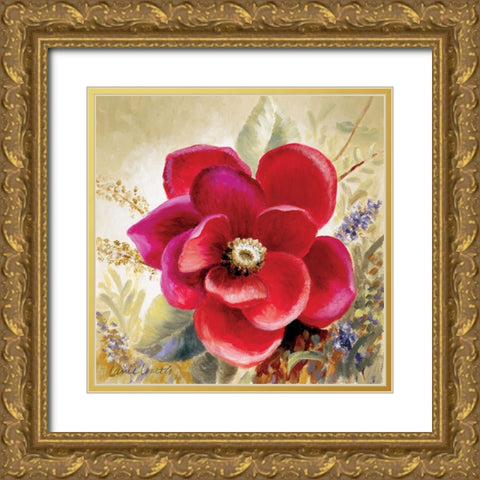 Russio Red Magnolia II Gold Ornate Wood Framed Art Print with Double Matting by Loreth, Lanie