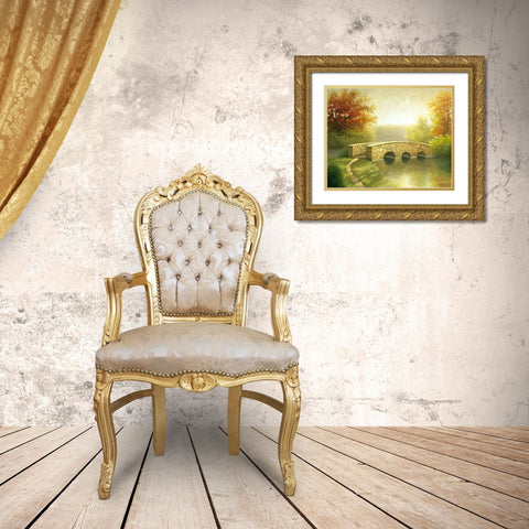 Autumn Bridge I Gold Ornate Wood Framed Art Print with Double Matting by Marcon, Michael