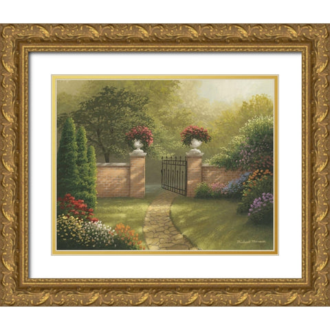 Autumn Bridge II Gold Ornate Wood Framed Art Print with Double Matting by Marcon, Michael
