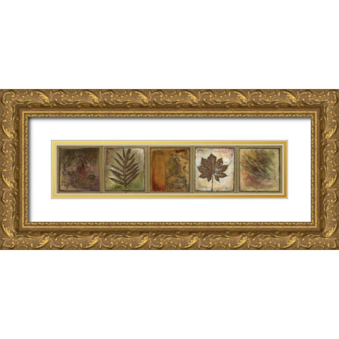 Leaf Panel II Gold Ornate Wood Framed Art Print with Double Matting by Pinto, Patricia