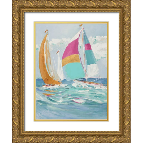 Pastel Full Sail II Gold Ornate Wood Framed Art Print with Double Matting by Slivka, Jane