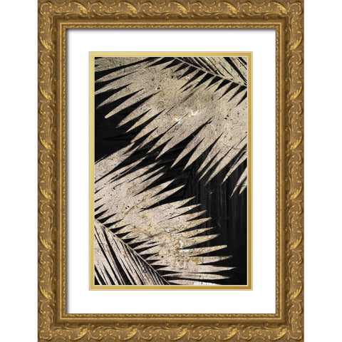 Natural Palms on Black III Gold Ornate Wood Framed Art Print with Double Matting by Pinto, Patricia