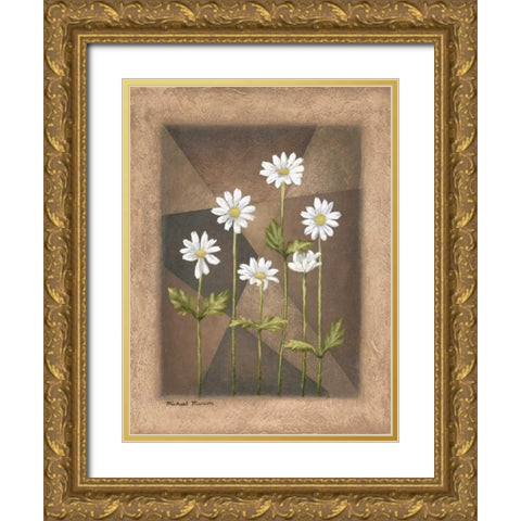White Daisies Gold Ornate Wood Framed Art Print with Double Matting by Marcon, Michael