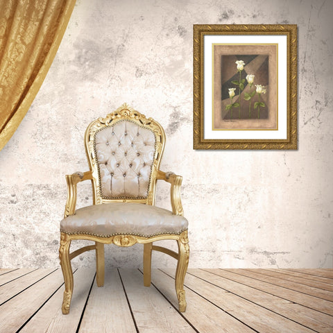 Yellow Roses Gold Ornate Wood Framed Art Print with Double Matting by Marcon, Michael