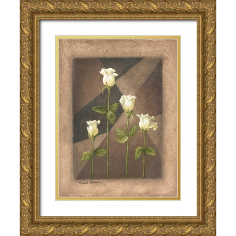 Yellow Roses Gold Ornate Wood Framed Art Print with Double Matting by Marcon, Michael