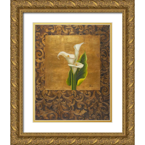Calla Lily with Arabesque I Gold Ornate Wood Framed Art Print with Double Matting by Pinto, Patricia