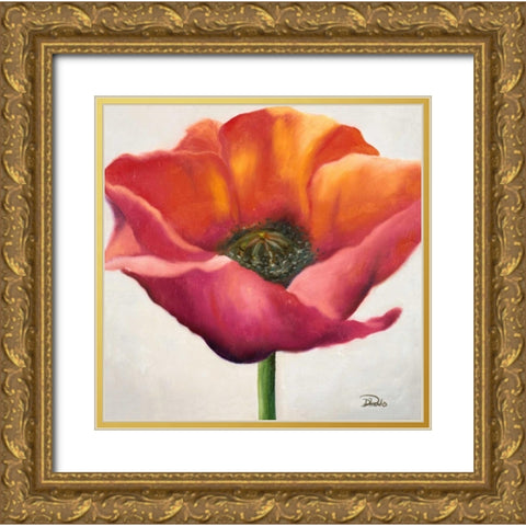 Poppy Flower I Gold Ornate Wood Framed Art Print with Double Matting by Pinto, Patricia