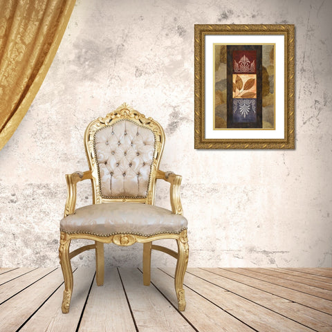 Golden Leaves I Gold Ornate Wood Framed Art Print with Double Matting by Marcon, Michael