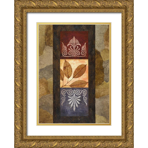 Golden Leaves I Gold Ornate Wood Framed Art Print with Double Matting by Marcon, Michael
