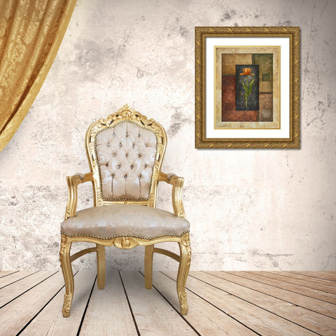 Orange Tulip Gold Ornate Wood Framed Art Print with Double Matting by Marcon, Michael