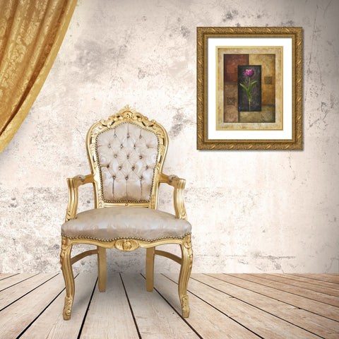 Violet Tulip Gold Ornate Wood Framed Art Print with Double Matting by Marcon, Michael