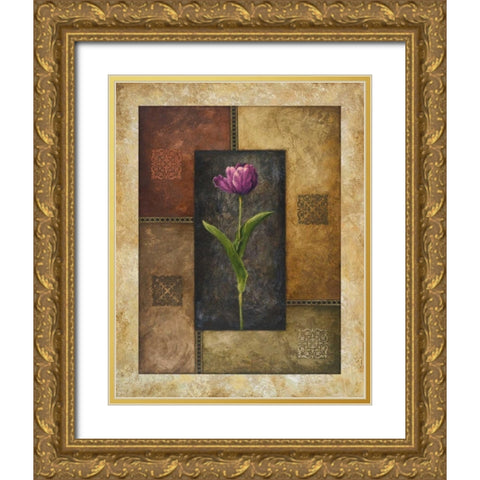 Violet Tulip Gold Ornate Wood Framed Art Print with Double Matting by Marcon, Michael