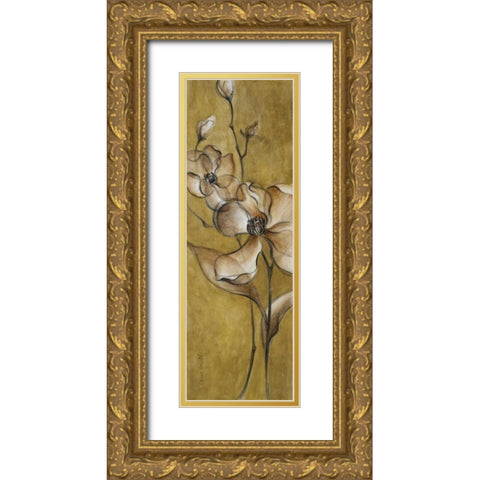 Translucent Magnolias on Gold Gold Ornate Wood Framed Art Print with Double Matting by Loreth, Lanie
