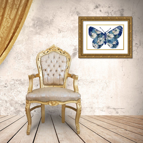 Floral Indigo Butterfly Gold Ornate Wood Framed Art Print with Double Matting by Loreth, Lanie