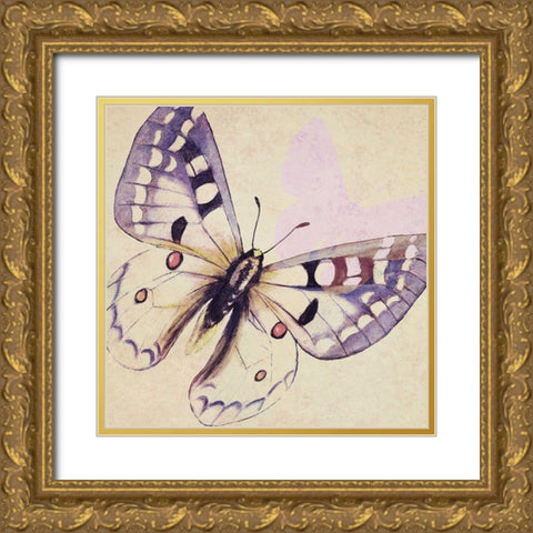 Lavender Butterfly on Cream Gold Ornate Wood Framed Art Print with Double Matting by Pinto, Patricia