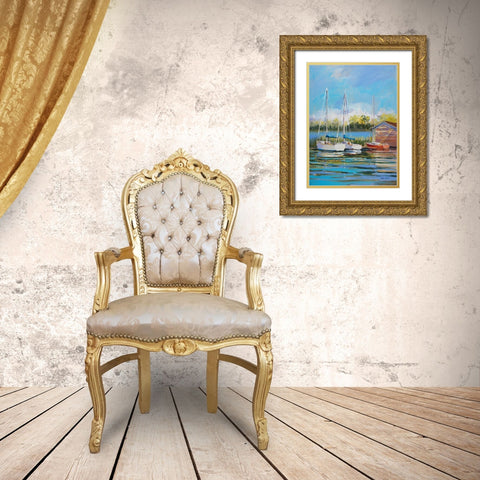 Boats Gold Ornate Wood Framed Art Print with Double Matting by Slivka, Jane