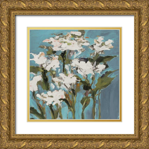 Wild Flowers on Blue I Gold Ornate Wood Framed Art Print with Double Matting by Slivka, Jane