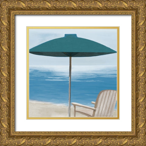 Umbrella By the Shore II Gold Ornate Wood Framed Art Print with Double Matting by Rhyan, Vivien