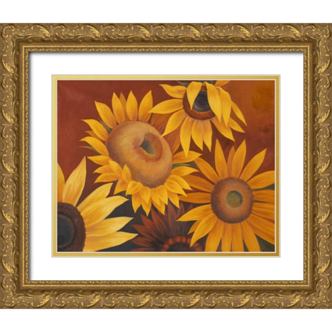 Sunflowers I Gold Ornate Wood Framed Art Print with Double Matting by Rhyan, Vivien