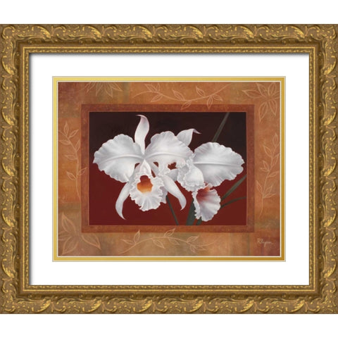 White Orchids Gold Ornate Wood Framed Art Print with Double Matting by Rhyan, Vivien
