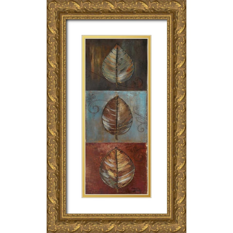 New Leaf Panel I - Vertical Gold Ornate Wood Framed Art Print with Double Matting by Pinto, Patricia
