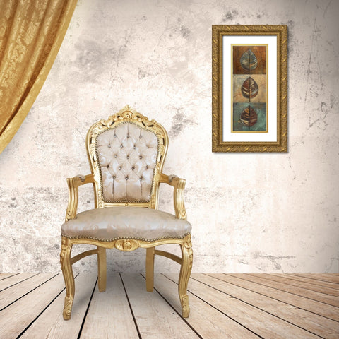 New Leaf Panel II - Vertical Gold Ornate Wood Framed Art Print with Double Matting by Pinto, Patricia