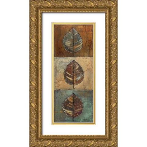 New Leaf Panel II - Vertical Gold Ornate Wood Framed Art Print with Double Matting by Pinto, Patricia