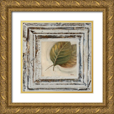 Flowers and Leaves Square VIII Gold Ornate Wood Framed Art Print with Double Matting by Pinto, Patricia