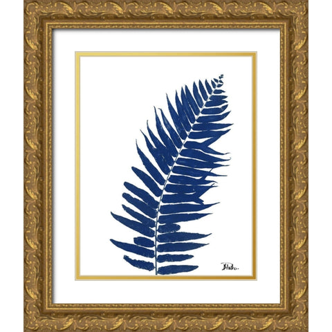 Indigo Ferns I Gold Ornate Wood Framed Art Print with Double Matting by Pinto, Patricia