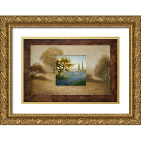 Field of Blue Gold Ornate Wood Framed Art Print with Double Matting by Marcon, Michael
