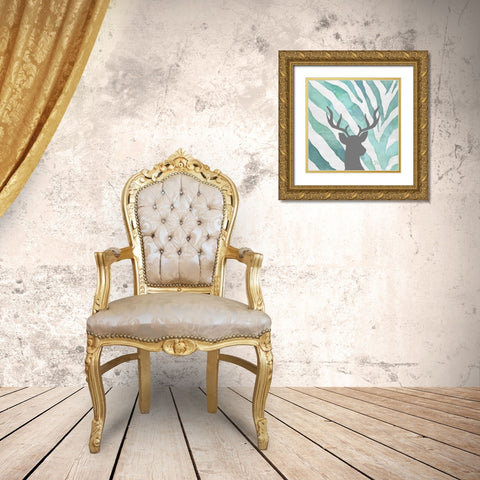 Watercolor Teal Zebra I Gold Ornate Wood Framed Art Print with Double Matting by Pinto, Patricia