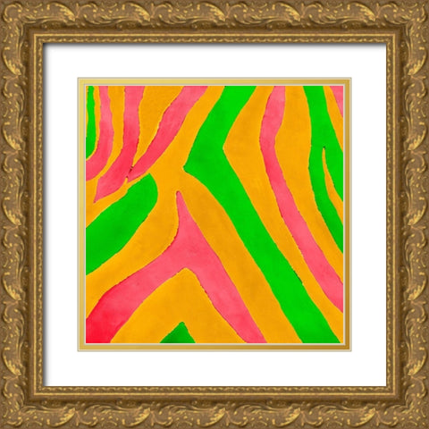 Psychedelic Zebra Print I Gold Ornate Wood Framed Art Print with Double Matting by Pinto, Patricia