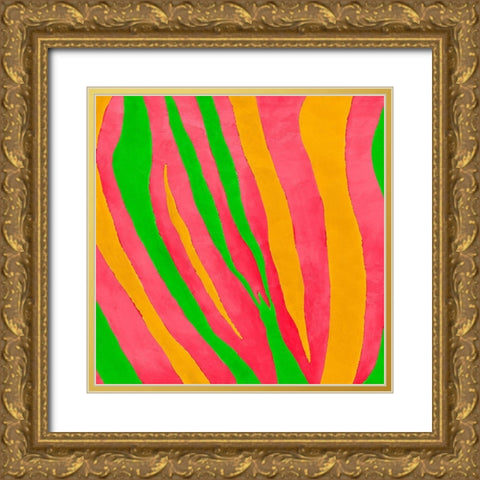 Psychedelic Zebra Print II Gold Ornate Wood Framed Art Print with Double Matting by Pinto, Patricia
